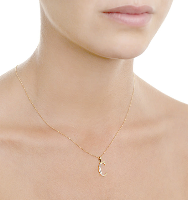 9K Gold Diamond Initial 'C' Necklace 0.05ct